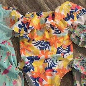 Janie and Jack Floral Kids Swim One Piece - Yellow, Orange, Blue